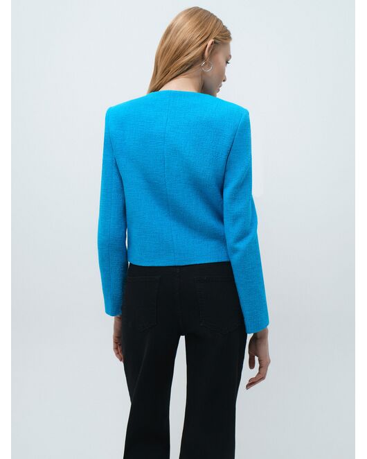 Твидовый пиджак с декоративными карманами бирюзовый от byME  Твидовый пиджак с декоративными карманами бирюзовый от byME