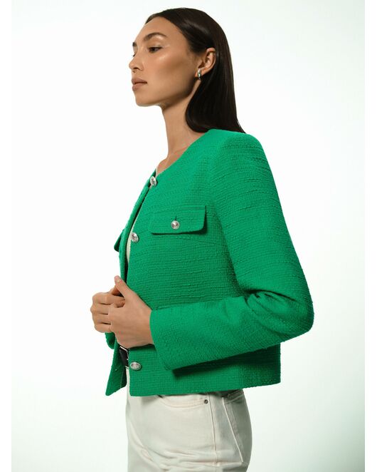 Укороченный жакет из твида зеленый от byME 