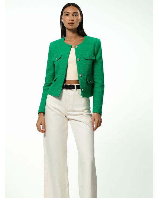 Укороченный жакет из твида зеленый от byME 
