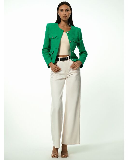 Укороченный жакет из твида зеленый от byME 