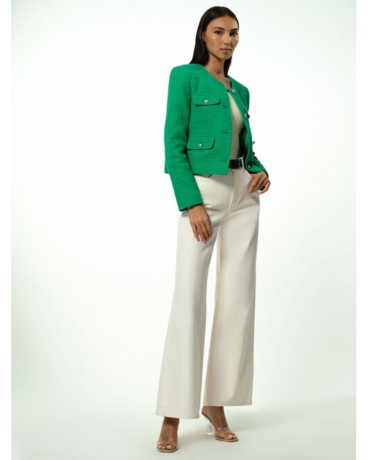 Укороченный жакет из твида зеленый от byME 