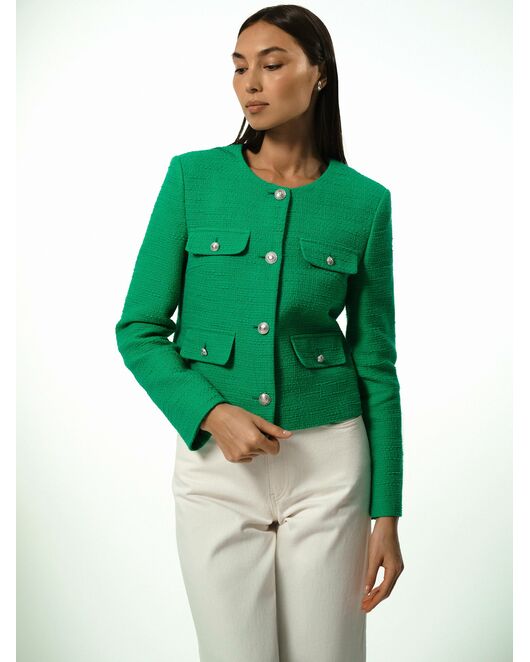 Укороченный жакет из твида зеленый от byME 