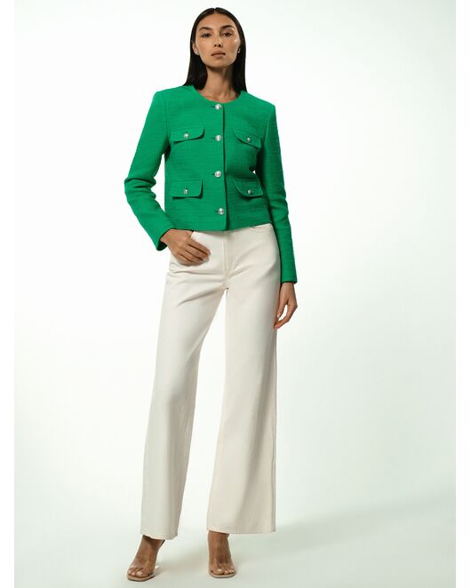 Укороченный жакет из твида зеленый от byME 