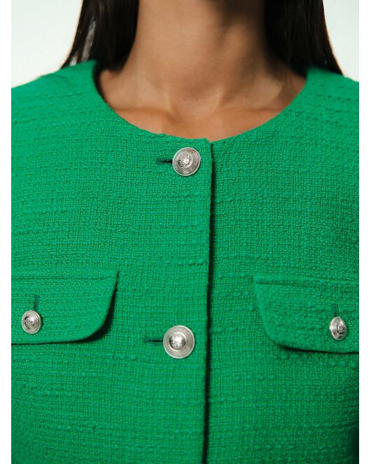Укороченный жакет из твида зеленый от byME 