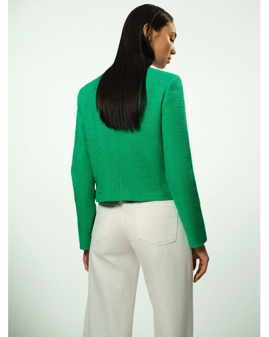 Укороченный жакет из твида зеленый от byME 