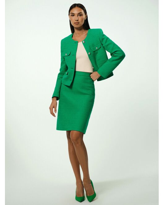 Укороченный жакет из твида зеленый от byME 