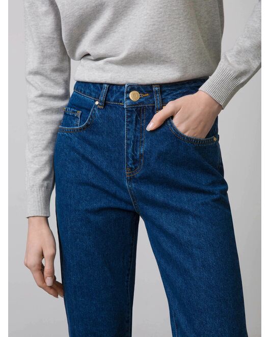 Женские прямые джинсы на высокой посадке синие от byME  Женские прямые джинсы на высокой посадке синие от byME