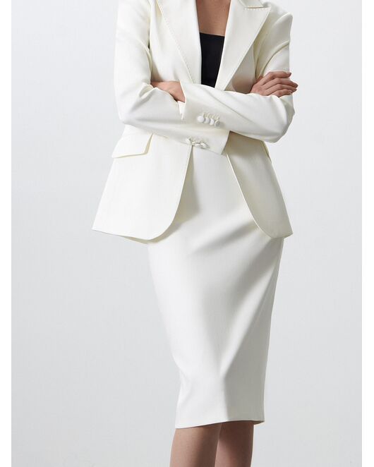 Женский приталенный пиджак на одной пуговице экрю от ByME 