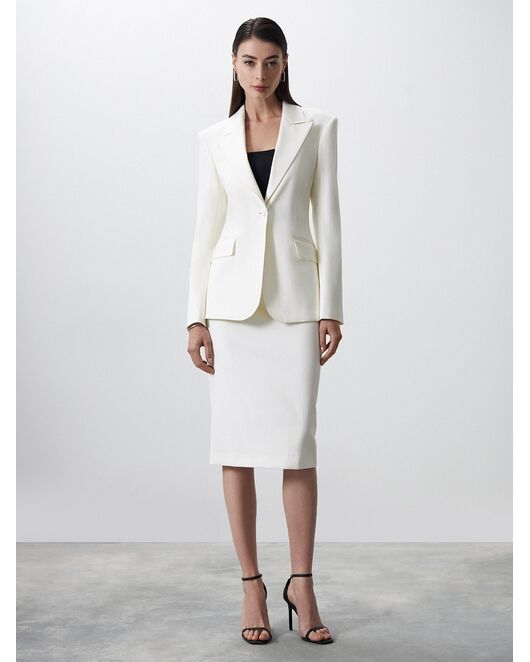 Женский приталенный пиджак на одной пуговице экрю от ByME 