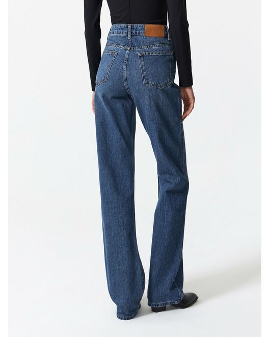 Женские прямые джинсы с эффектом потертости синие от byME 