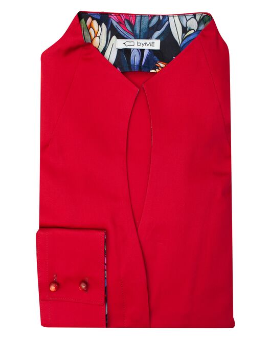 Женская рубашка вишнёвая воротник стойка под пуговицы с отделкой протеи - 8349 от byME 