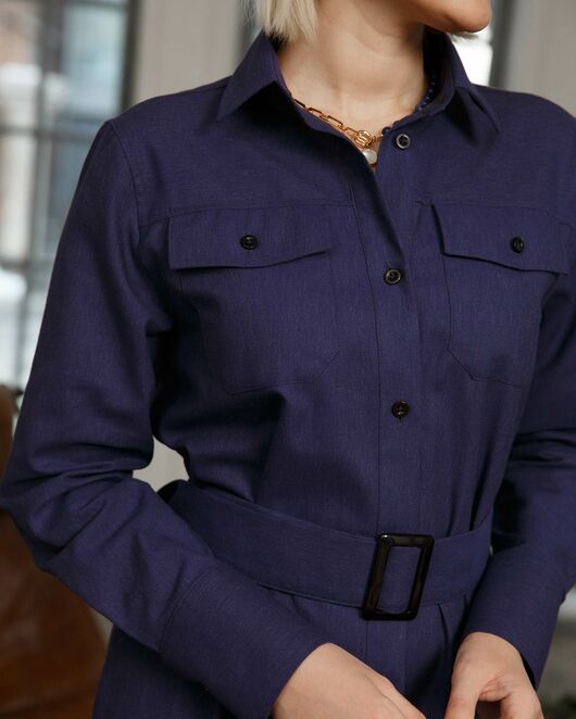 Платье-рубашка с поясом прямой силуэт цвет тёмно-фиолетовый - 8463 от byME  Платье-рубашка с поясом прямой силуэт цвет тёмно-фиолетовый - 8463 от byME