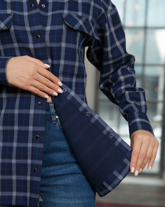 Женская рубашка синяя в клеточку с карманами - 8465 от byME 