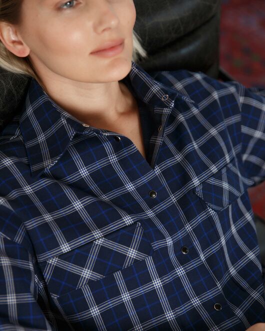 Женская рубашка синяя в клеточку с карманами - 8465 от byME 