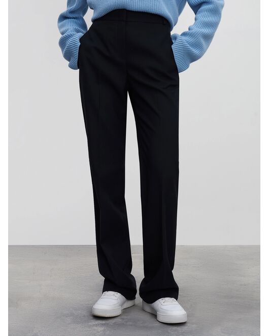 Брюки женские прямого кроя из костюмной ткани цвет нави от byME 