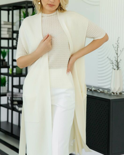 Кардиган из шерсти мериноса тонкой вязки белый от byME 