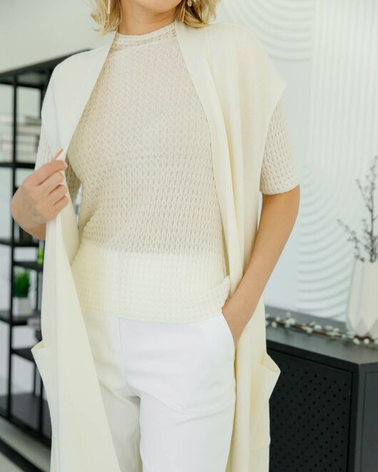 Кардиган из шерсти мериноса тонкой вязки белый от byME 