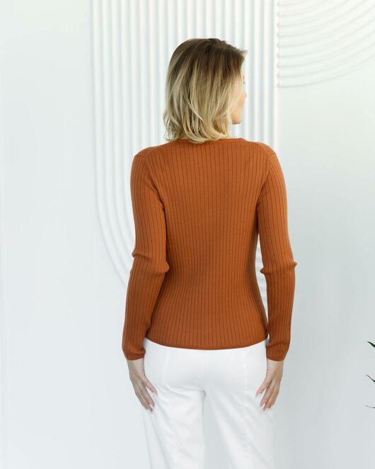 Кардиган из шерсти мериноса тонкой вязки карамель от byME 