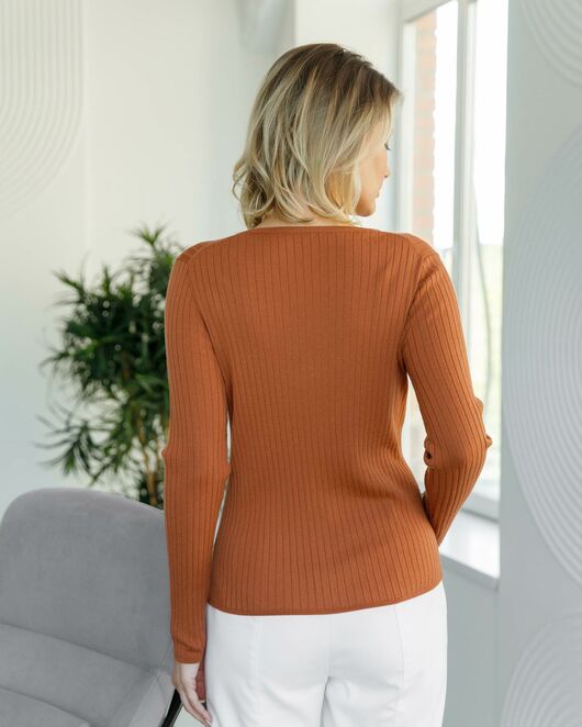 Кардиган из шерсти мериноса тонкой вязки карамель от byME 