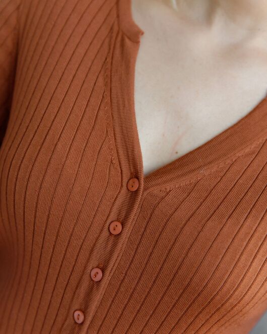 Кардиган из шерсти мериноса тонкой вязки карамель от byME 