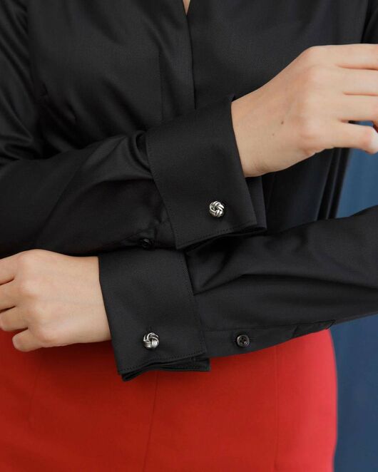 Женская рубашка под запонку черная воротник стойка - 8483 от byME 