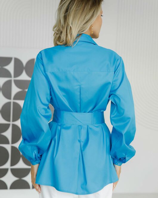 Женская рубашка на запа́х с поясом бирюзовая - 8495 от ByME 