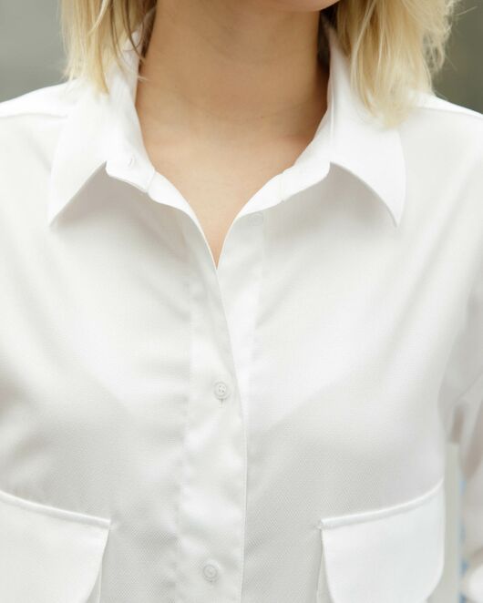 Женская рубашка укороченная с карманами белая - 8502 от byME  Женская рубашка укороченная с карманами белая - 8502 от byME