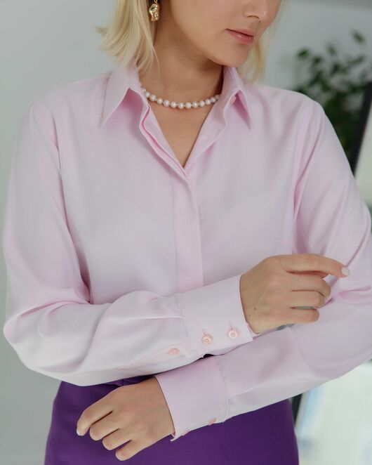 Женская рубашка под пуговицы розовая с ребристой фактурой - 8516 от byME 