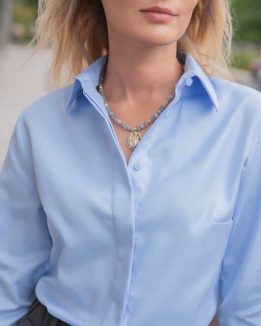 Рубашка хлопковая голубая под пуговицы - 8517 от byME  Рубашка хлопковая голубая под пуговицы - 8517 от byME