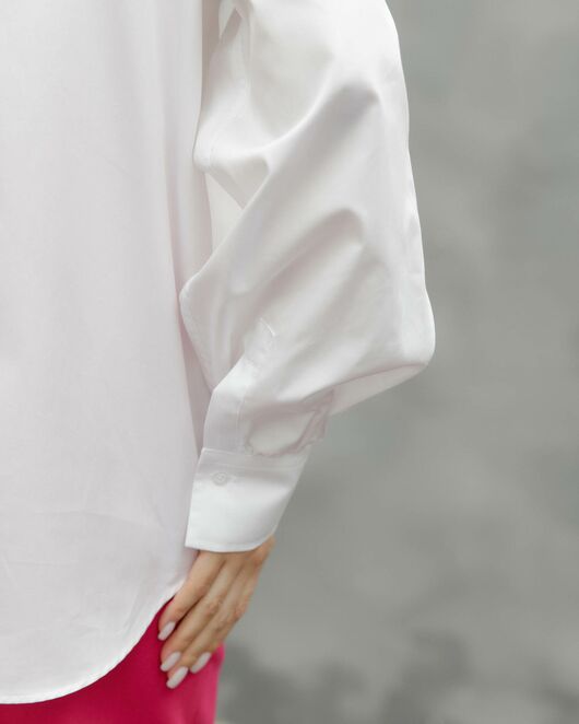 Женская рубашка оверсайз под пуговицу с пышным рукавом белая - 8520 от byME 