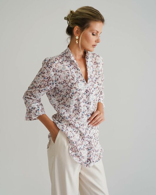 Женская рубашка воротник стойка удлиненная рукав 3/4 - 8528 от byME 