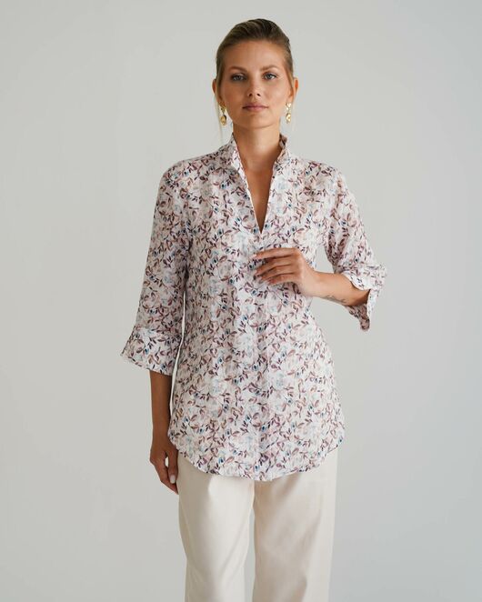 Женская рубашка воротник стойка удлиненная рукав 3/4 - 8528 от byME 