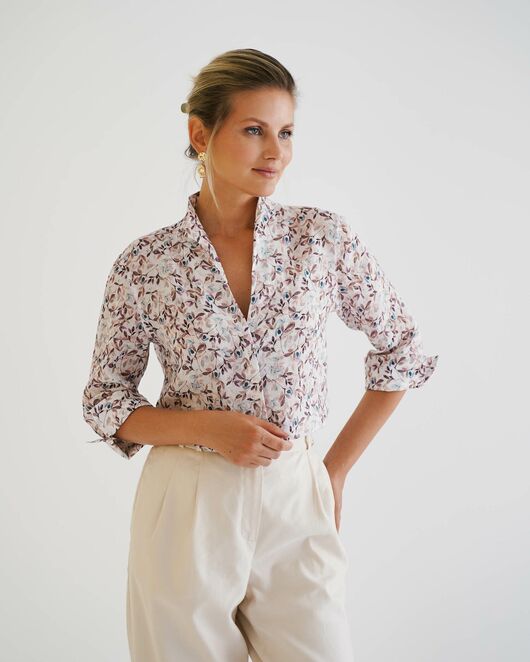 Женская рубашка воротник стойка удлиненная рукав 3/4 - 8528 от byME 