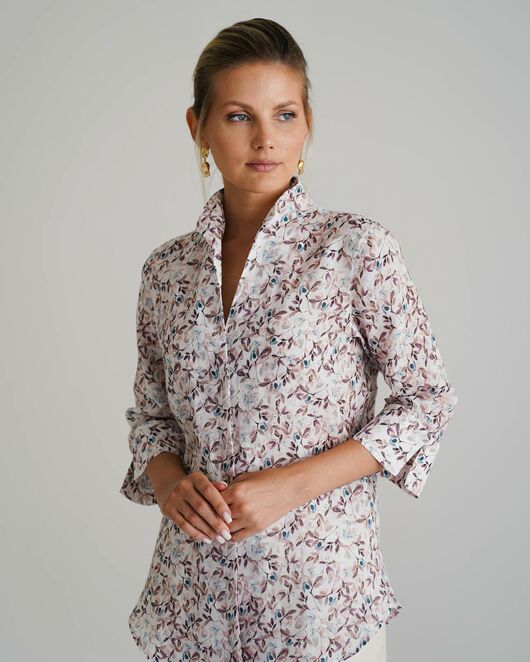 Женская рубашка воротник стойка удлиненная рукав 3/4 - 8528 от byME 