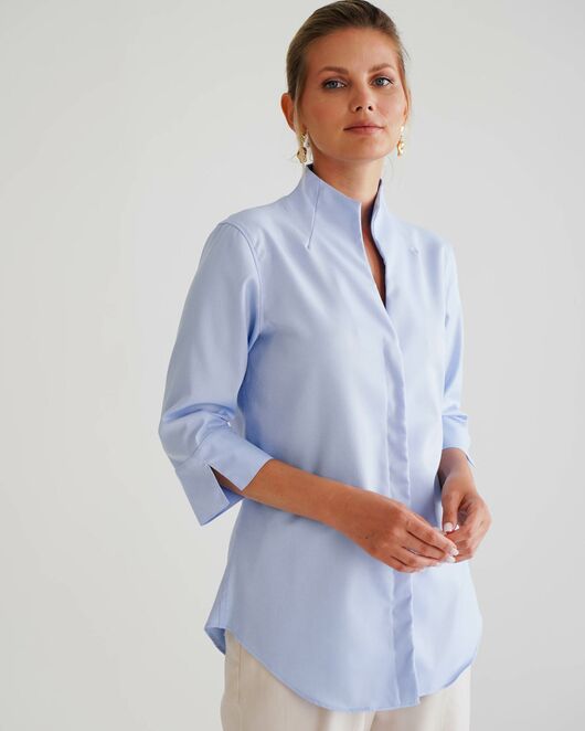 Женская рубашка воротник стойка удлиненная рукав 3/4 - 8530 от  