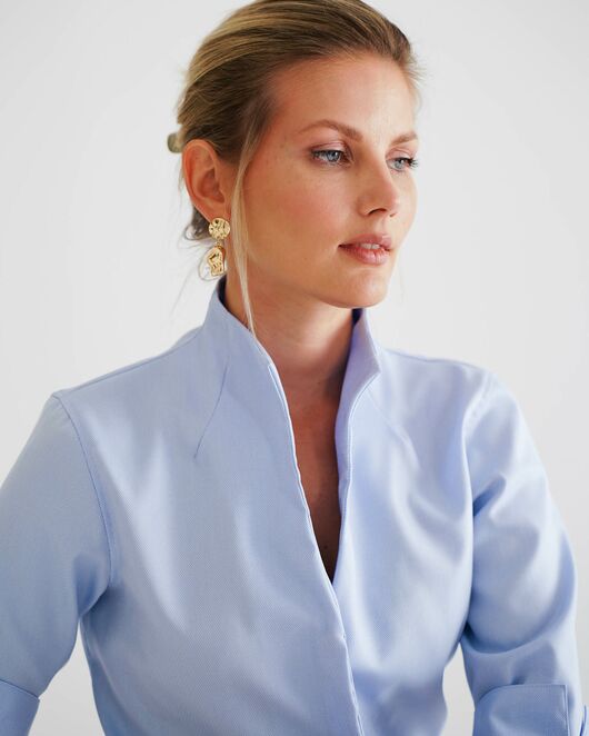 Женская рубашка воротник стойка удлиненная рукав 3/4 - 8530 от  