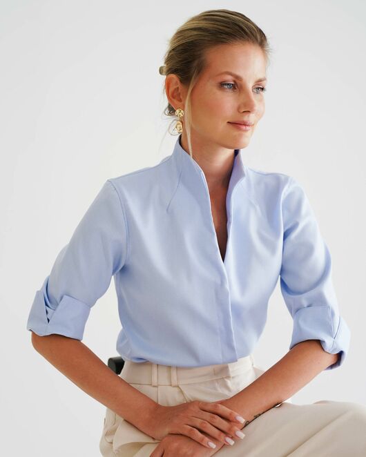 Женская рубашка воротник стойка удлиненная рукав 3/4 - 8530 от  