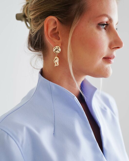 Женская рубашка воротник стойка удлиненная рукав 3/4 - 8530 от  