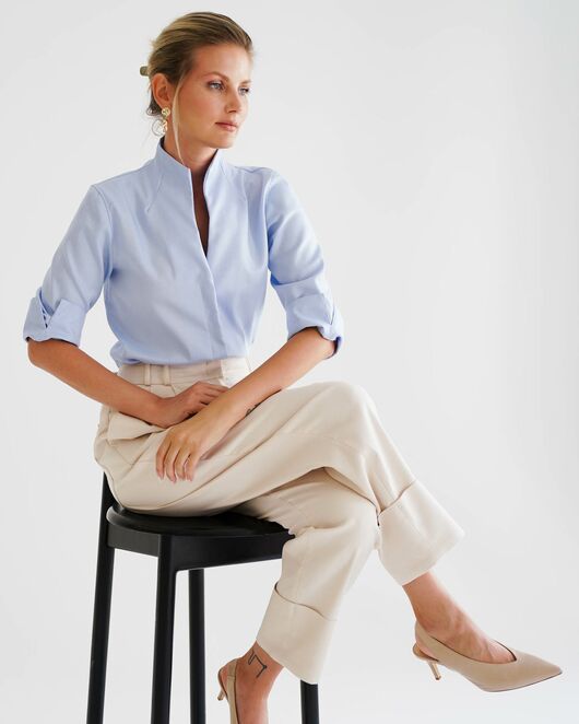 Женская рубашка воротник стойка удлиненная рукав 3/4 - 8530 от  