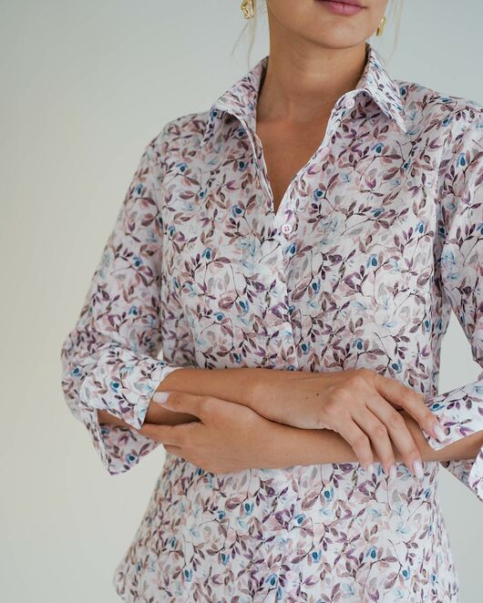 Женская рубашка с рукавом 3/4 с принтом листики 8533 от byME 