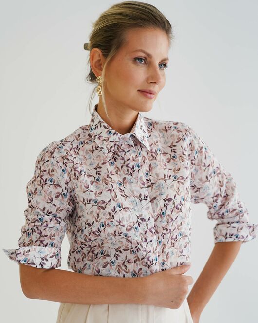 Женская рубашка с рукавом 3/4 с принтом листики 8533 от byME 