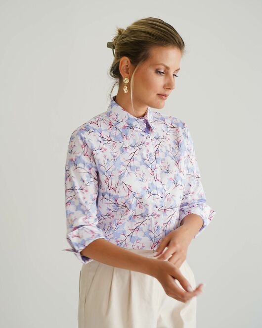 Женская рубашка с рукавом 3/4 принт зимние деревья - 8537 от byME  Женская рубашка с рукавом 3/4 принт зимние деревья - 8537 от byME