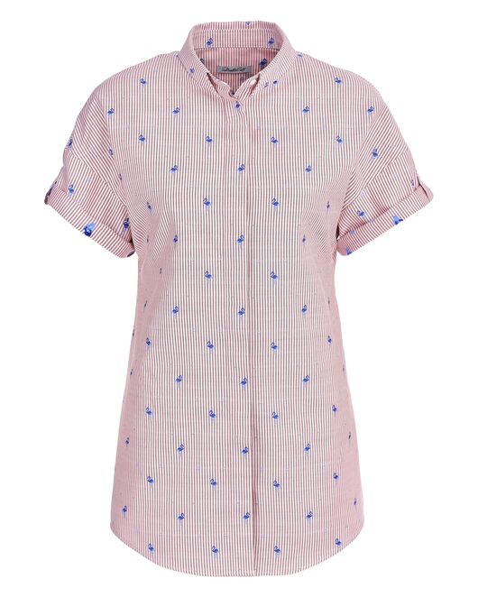 Женская рубашка оверсайз с вышивкой фламинго удлиненная - 7277 от DoubleCuff 