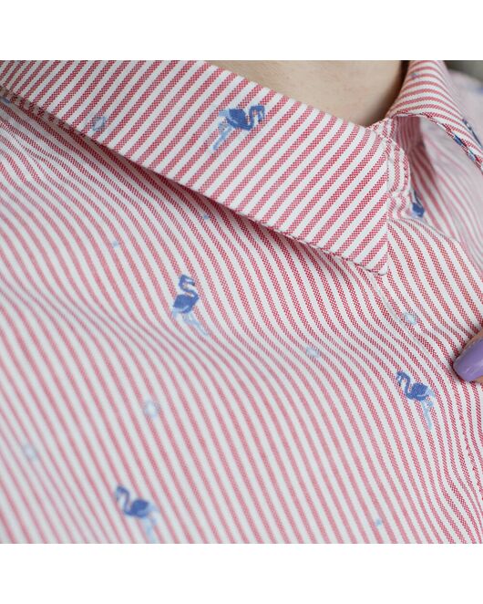 Женская рубашка оверсайз с вышивкой фламинго удлиненная - 7277 от DoubleCuff 