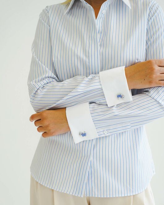 Женская рубашка под запонку белая в голубую полоску - 8505 от byME 