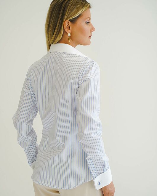Женская рубашка под запонку белая в голубую полоску - 8505 от byME 