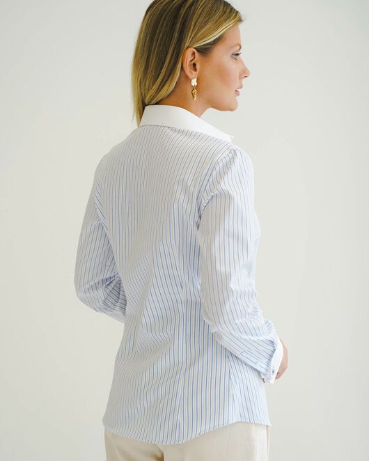 Женская рубашка под запонку белая в голубую полоску - 8505 от byME 