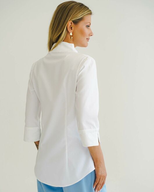 Женская рубашка из хлопка воротник стойка удлиненная рукав 3/4 - 8510 от byME 