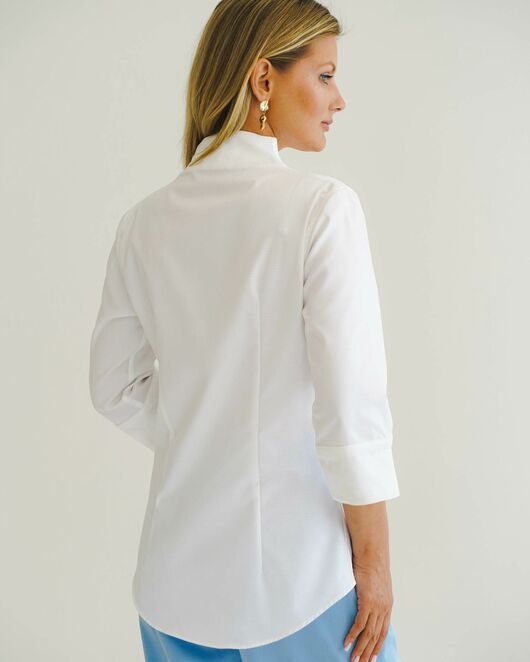 Женская рубашка из хлопка воротник стойка удлиненная рукав 3/4 - 8510 от byME 