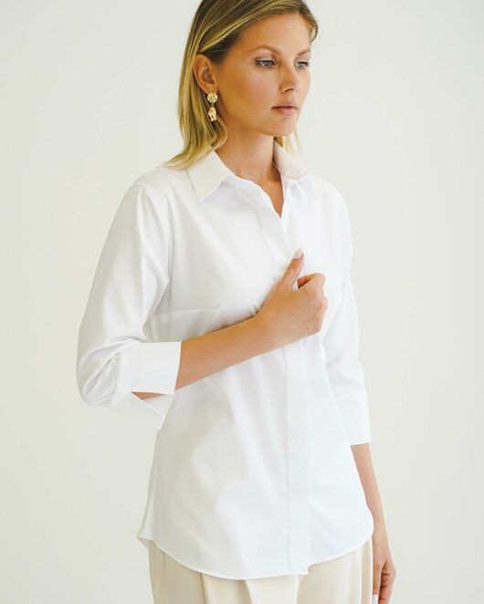 Женская рубашка с рукавом 3/4 белая - 8514 от byME  Женская рубашка с рукавом 3/4 белая - 8514 от byME